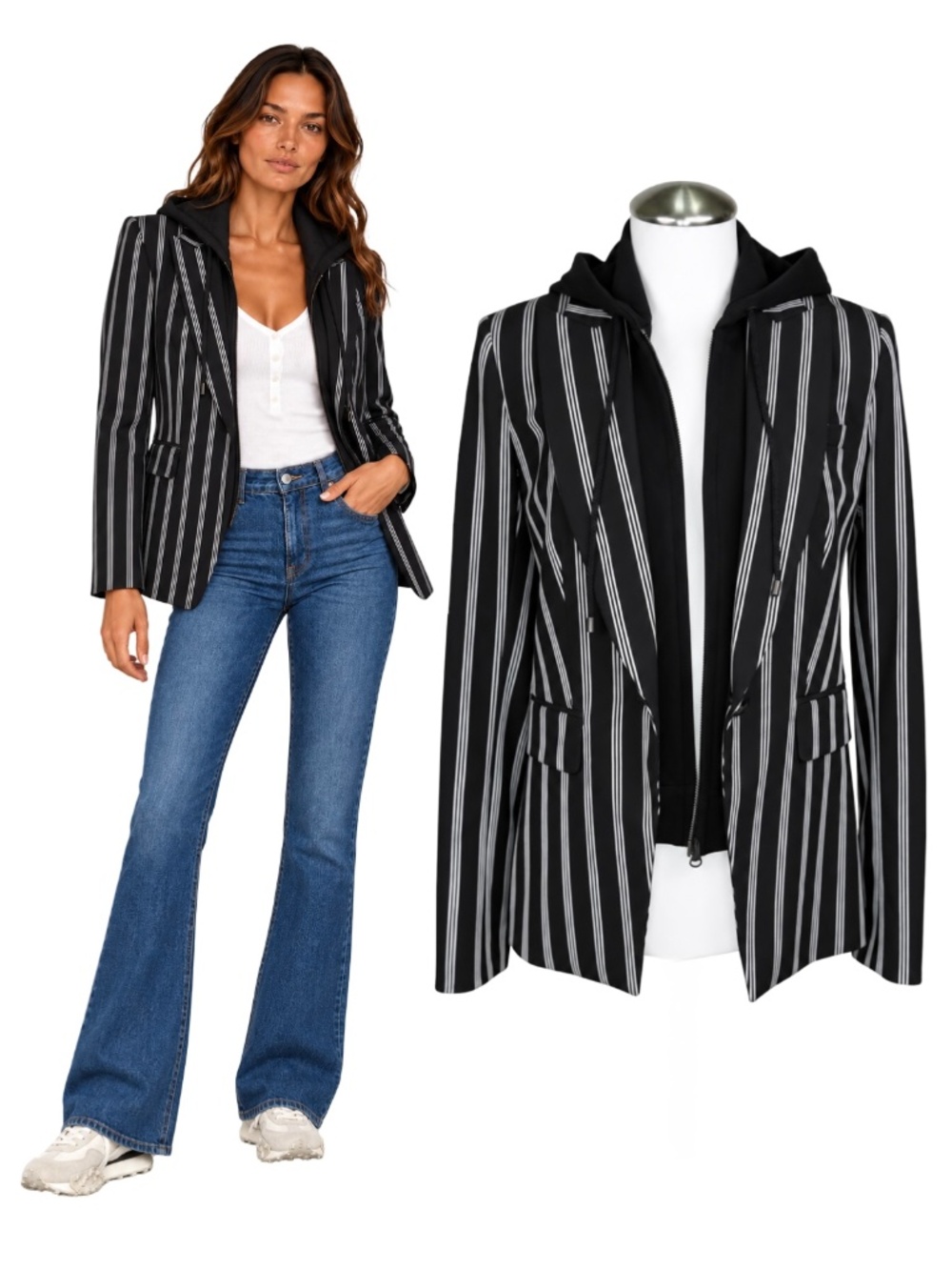 $695 Veronica Beard Black White Striped Blazer Jacket Size 4